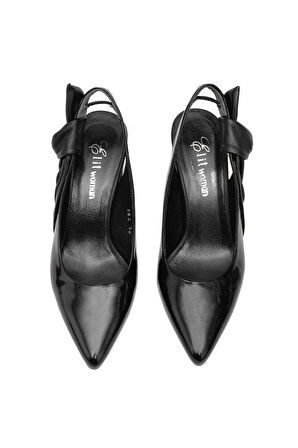 Elit Amina Kadın Hakiki Deri Klasik Topuklu Ayakkabı Siyah