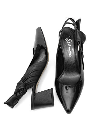 Elit Amina Kadın Hakiki Deri Klasik Topuklu Ayakkabı Siyah