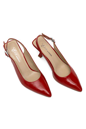 Elit Calissa Kadın Hakiki Rugan Deri Klasik Topuklu Ayakkabı Kırmızı
