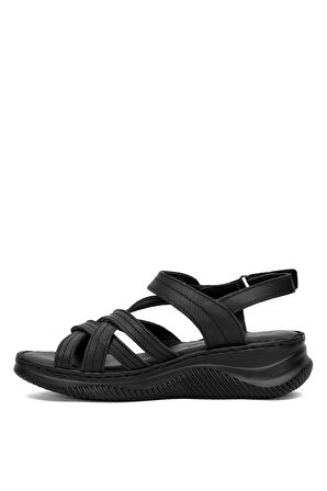 Mammamia D25YS-2265 Kadın Hakiki Deri Dolgu Topuk Sandalet Siyah