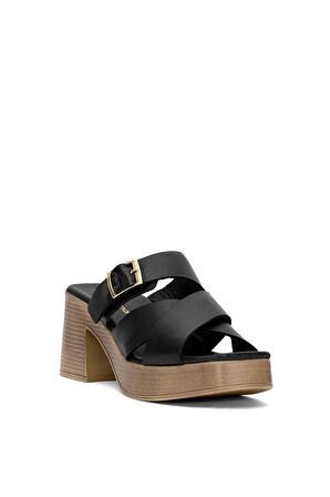 Mammamia D25YT-1200 Kadın Hakiki Deri Topuklu Terlik Siyah