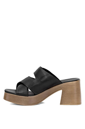 Mammamia D25YT-1200 Kadın Hakiki Deri Topuklu Terlik Siyah