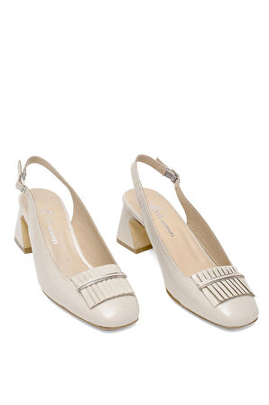 Elit Nivara Kadın Hakiki Deri Klasik Topuklu Ayakkabı Bej