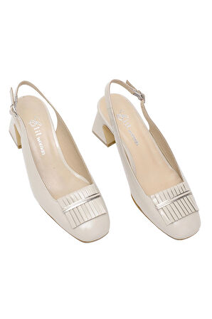 Elit Nivara Kadın Hakiki Deri Klasik Topuklu Ayakkabı Bej