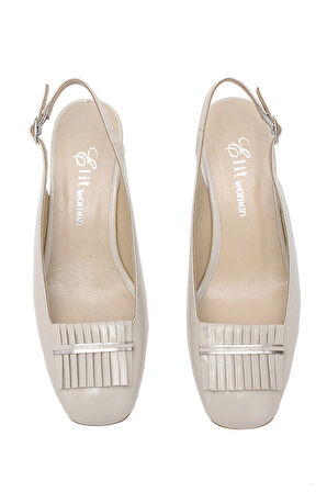 Elit Nivara Kadın Hakiki Deri Klasik Topuklu Ayakkabı Bej