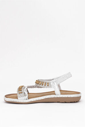 Guja 25Y152-1 Kadın Taşlı Düz Sandalet Gümüş