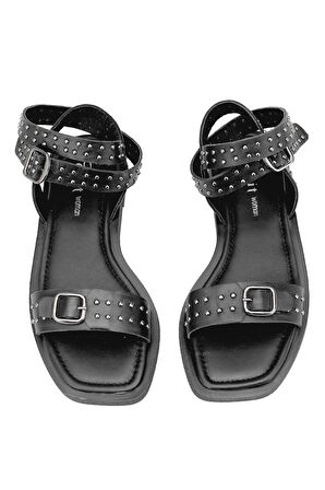 Elit Maribelle Kadın Hakiki Deri Ortopedik Düz Sandalet Siyah