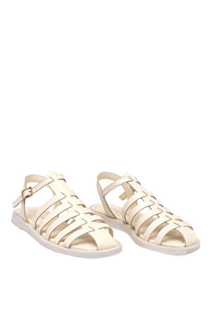 Elit Camila Kadın Hakiki Deri Ortopedik Düz Sandalet Bej