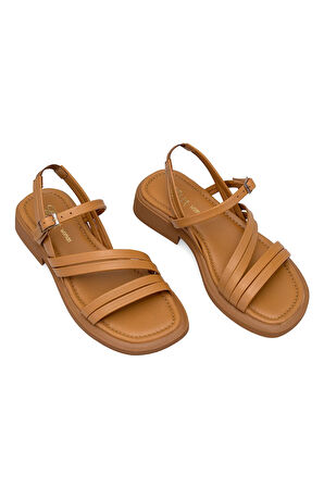 Elit Althea Kadın Hakiki Deri Ortopedik Düz Sandalet Taba