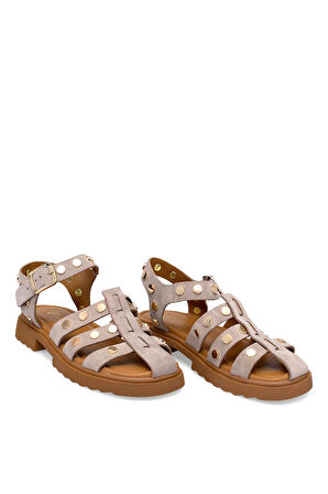 Elit Sylviana Kadın Hakiki Süet Deri Ortopedik Düz Sandalet Gri