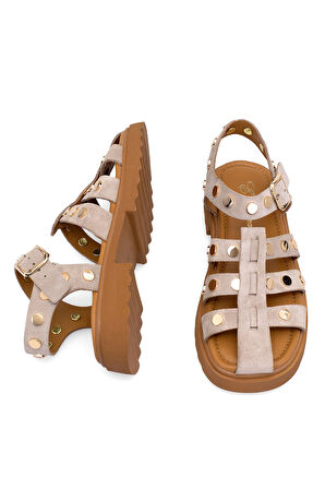 Elit Sylviana Kadın Hakiki Süet Deri Ortopedik Düz Sandalet Gri