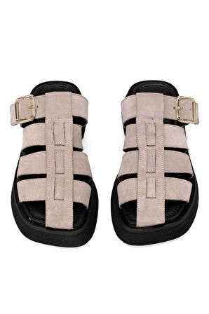 Elit Florencia Kadın Hakiki Süet Deri Ortopedik Düz Terlik Gri