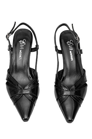 Elit Evelina Kadın Hakiki Deri Klasik Topuklu Ayakkabı Siyah