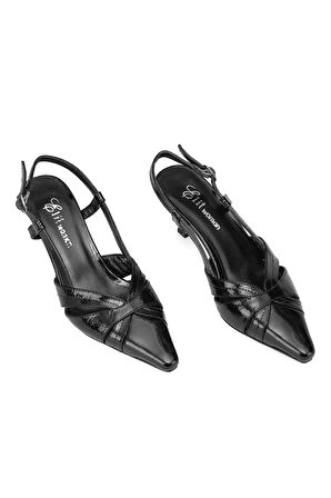 Elit Evelina Kadın Hakiki Deri Klasik Topuklu Ayakkabı Siyah