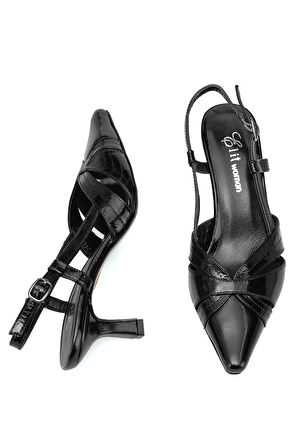 Elit Evelina Kadın Hakiki Deri Klasik Topuklu Ayakkabı Siyah