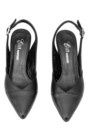 Elit Aurielle Kadın Hakiki Deri Klasik Topuklu Ayakkabı Siyah