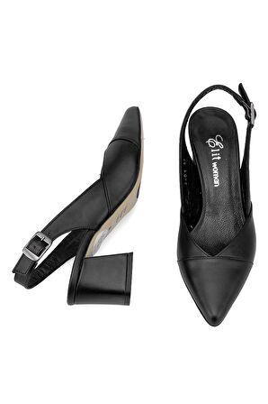 Elit Aurielle Kadın Hakiki Deri Klasik Topuklu Ayakkabı Siyah