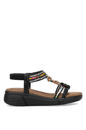 Guja 25Y154-4 Kadın Taşlı Düz Sandalet Siyah