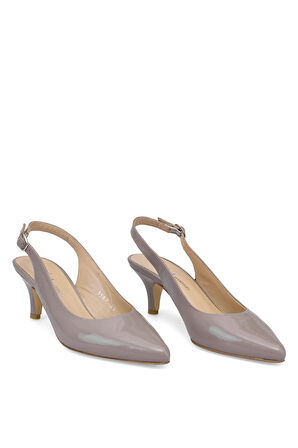 Elit Eleonora Kadın Hakiki Rugan Deri Tokalı Klasik Topuklu Ayakkabı Vizon