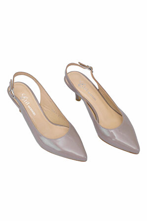 Elit Eleonora Kadın Hakiki Rugan Deri Tokalı Klasik Topuklu Ayakkabı Vizon