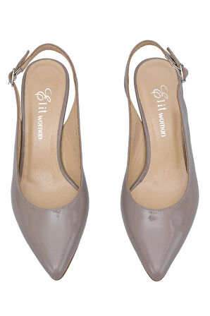 Elit Eleonora Kadın Hakiki Rugan Deri Tokalı Klasik Topuklu Ayakkabı Vizon