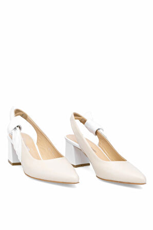 Elit Amina Kadın Hakiki Deri Klasik Topuklu Ayakkabı Bej