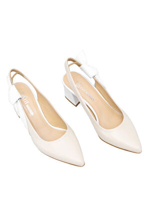 Elit Amina Kadın Hakiki Deri Klasik Topuklu Ayakkabı Bej