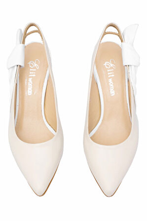 Elit Amina Kadın Hakiki Deri Klasik Topuklu Ayakkabı Bej