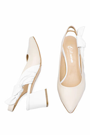 Elit Amina Kadın Hakiki Deri Klasik Topuklu Ayakkabı Bej