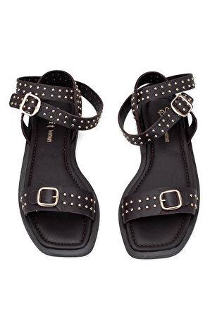 Elit Maribelle Kadın Hakiki Deri Ortopedik Düz Sandalet Kahverengi