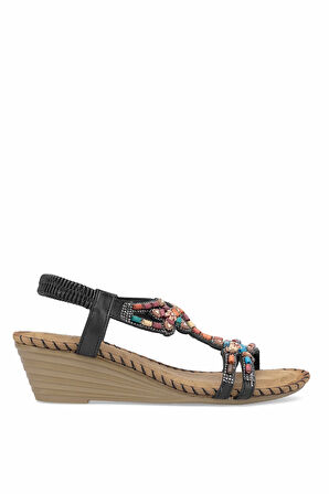 Guja 25Y151-6 Kadın Taşlı Dolgu Topuk Sandalet Siyah