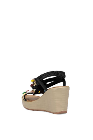 Guja 25Y155-1 Kadın Taşlı Dolgu Topuk Sandalet Siyah