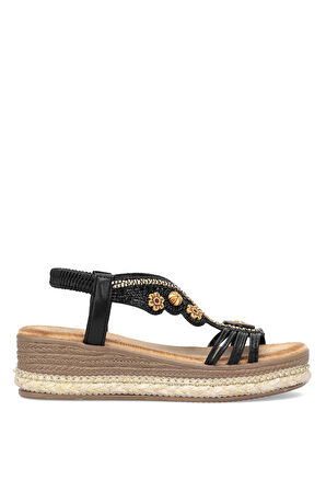 Guja 25Y171 Kadın Taşlı Düz Sandalet Siyah