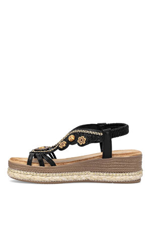 Guja 25Y171 Kadın Taşlı Düz Sandalet Siyah