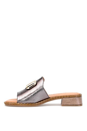 Elit Kira Kadın Hakiki Deri Düz Terlik Platin