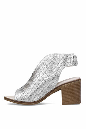 Mammamia D25YS-2915 Kadın Hakiki Deri Topuklu Sandalet Gümüş