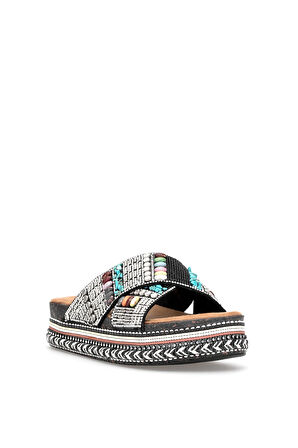 Elit BTBSJ03 Kadın Taşlı Düz Terlik  Siyah