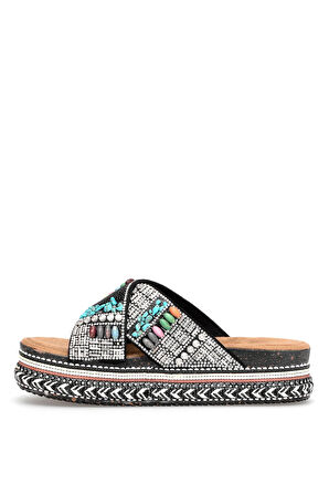 Elit BTBSJ03 Kadın Taşlı Düz Terlik  Siyah