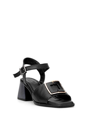 Elit Brk488 Kadın Hakiki Deri Klasik Topuklu Ayakkabı Siyah