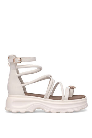 Voyager B119 Kadın Hakiki Deri Düz Sandalet Krem