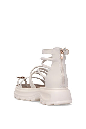 Voyager B119 Kadın Hakiki Deri Düz Sandalet Krem