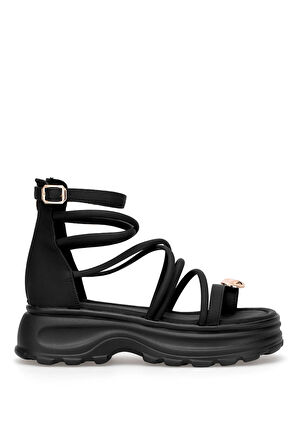 Voyager B119 Kadın Hakiki Deri Düz Sandalet Siyah