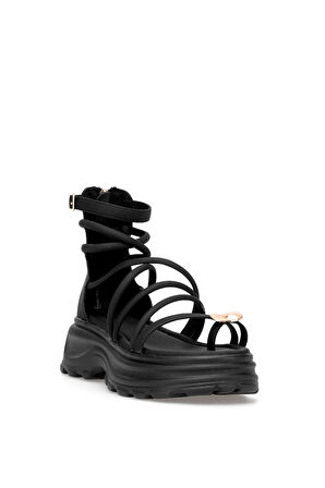 Voyager B119 Kadın Hakiki Deri Düz Sandalet Siyah