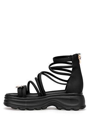 Voyager B119 Kadın Hakiki Deri Düz Sandalet Siyah