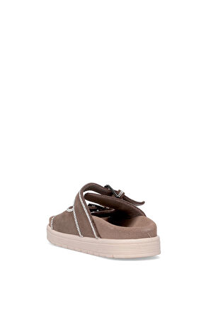 Elit Zeyn8144S Kadın Hakiki Nubuk Deri Ortopedik Taşlı Düz Terlik Vizon