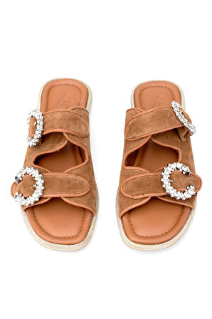 Elit Meliora Kadın Hakiki Deri Düz Terlik Taba