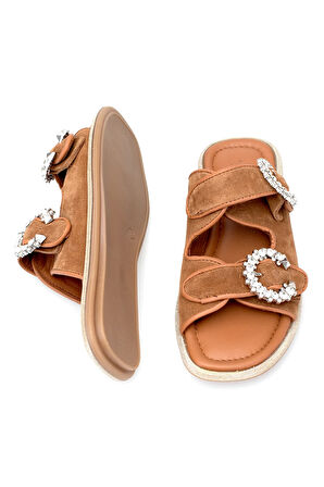 Elit Meliora Kadın Hakiki Deri Düz Terlik Taba