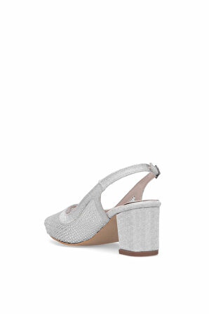 Elit PM309 K4030T Kadın Taşlı Klasik Topuklu Ayakkabı Gümüş