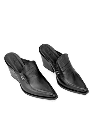 Elit Sienna Kadın Hakiki Deri Topuklu Terlik Siyah