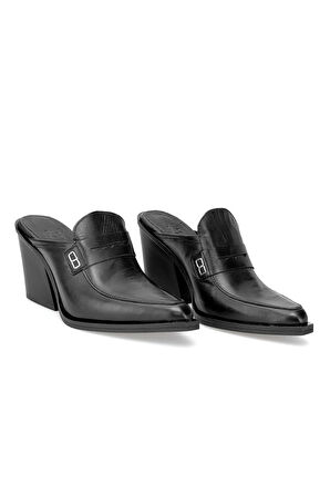 Elit Sienna Kadın Hakiki Deri Topuklu Terlik Siyah